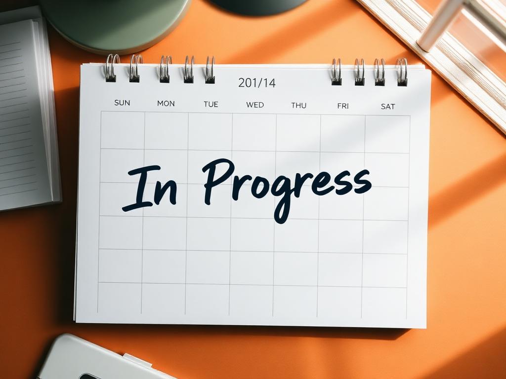 Monthly calendar with In Progress written across it