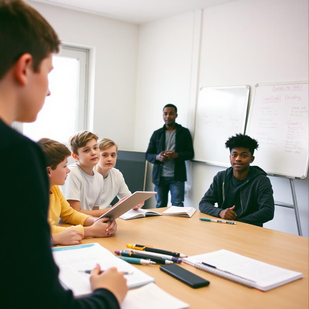 Boys sketching business ideas in an entrepreneurial workshop