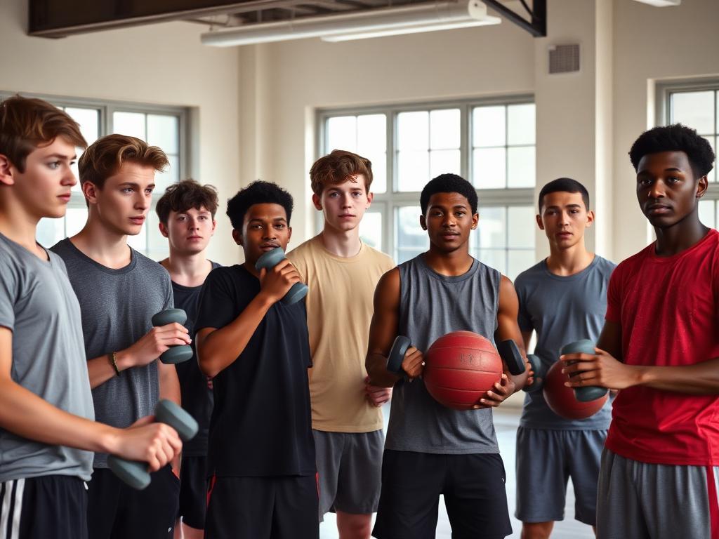 Boys working out together in the community gym space