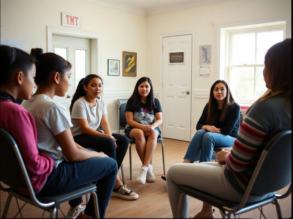 Girls sitting in a circle for philosophy study, mental health study, and open discussion with a mentor