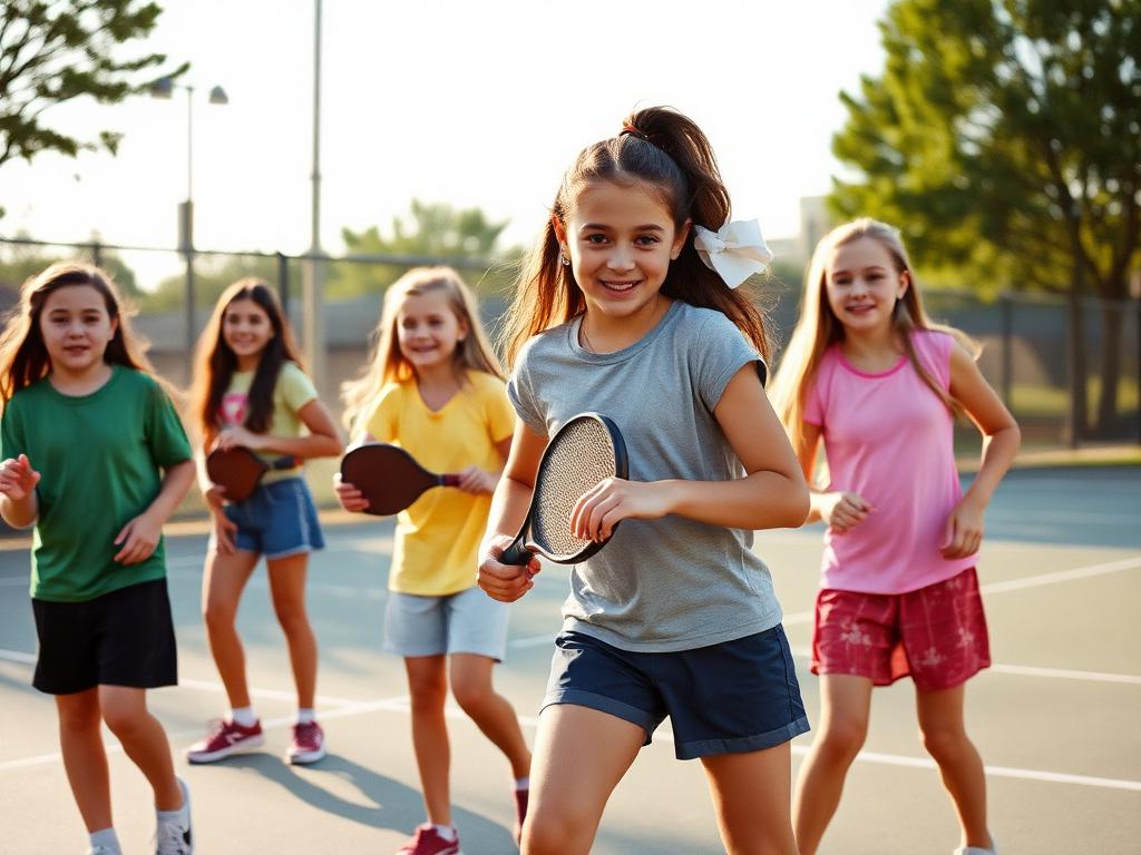 Girls playing recreational sports together outdoors