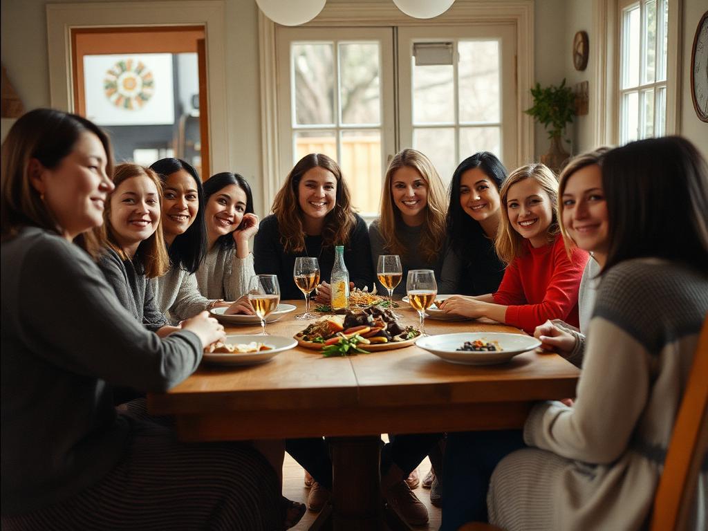 Women sharing a healthy group dinner at The Main House