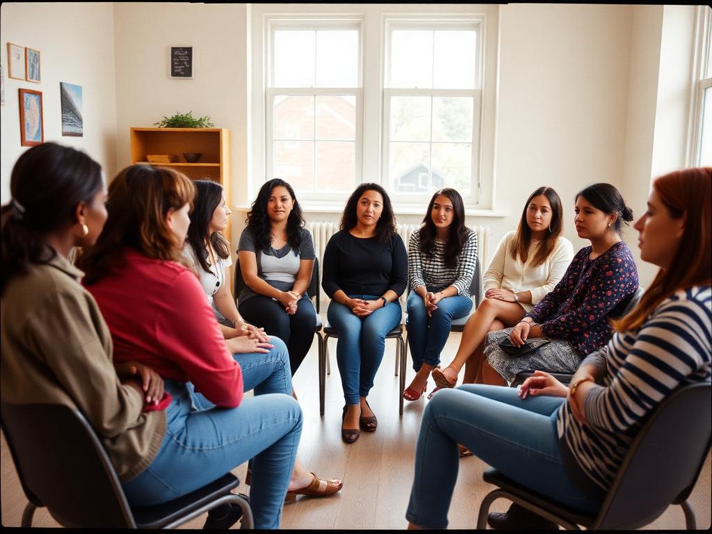 Women sitting in a circle for philosophy study, mental health study, and open discussion