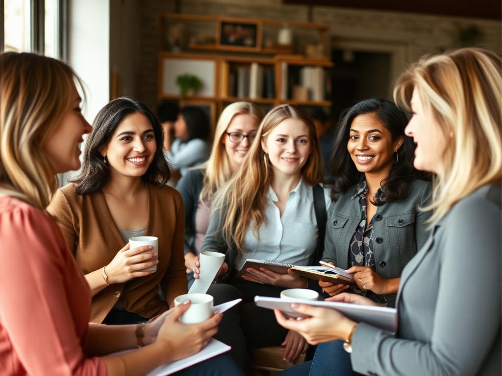 Women networking and exchanging ideas over coffee